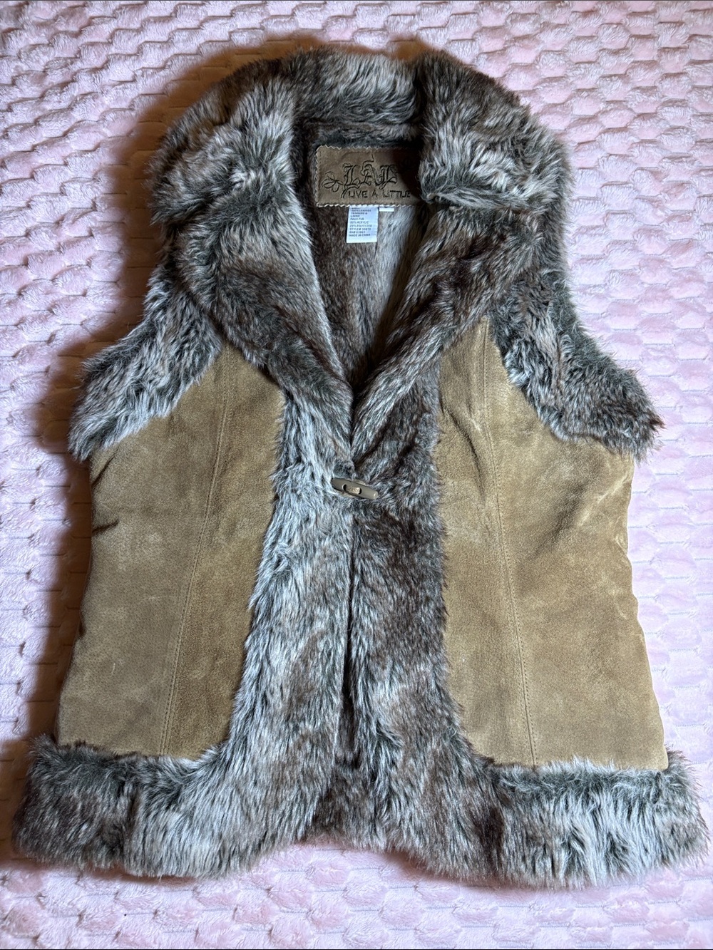 Y2K Boho Western  Little A Little Faux Suede Faux Fur Trim Vest